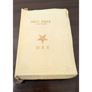 Vintage OES Holy Bible Illustrated White Leatherette World Publishing 1955